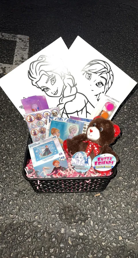 Frozen-themed kids gift basket