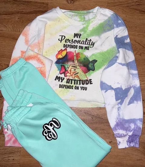 Tie-dye sweatshirt with matching mint joggers set